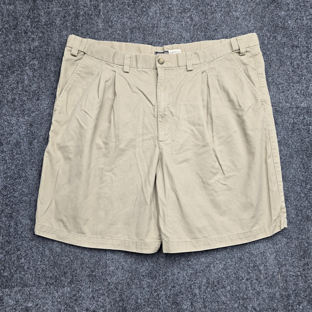 St. Johns Bay Mens Size W46 Khaki Pleated Chino Shorts Comfort Fit Tan Cotton